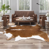 AROGAN Premium Faux Cowhide Rug 4.6 x 5.2 Feet, Sturdy and Large Size Cow Print Rugs, Suitable for Bedroom Living Room Western Decor, Faux Fur Animal Cow Hide Carpet, Brown image 0
